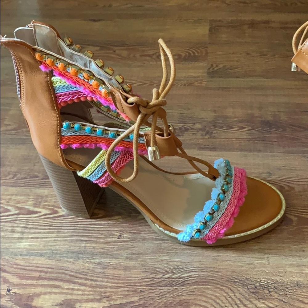 Lace up boho heels